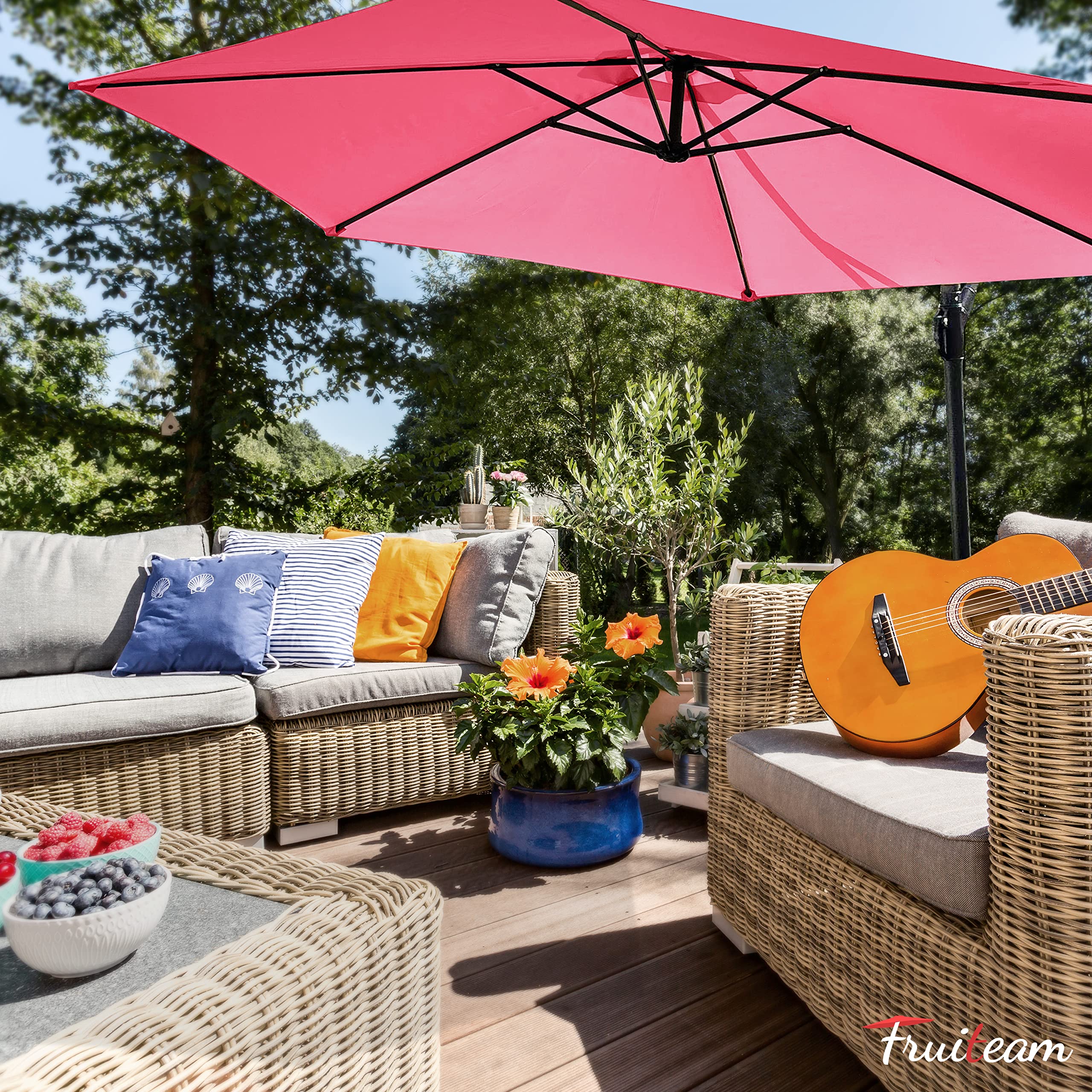 FRUITEAM 10ft Patio Umbrella Fade-resistant Offset Hanging Umbrellas, Large Market Umbrella UV Protection, Outdoor Umbrella with Ventilation for Backyard, Deck, Garden